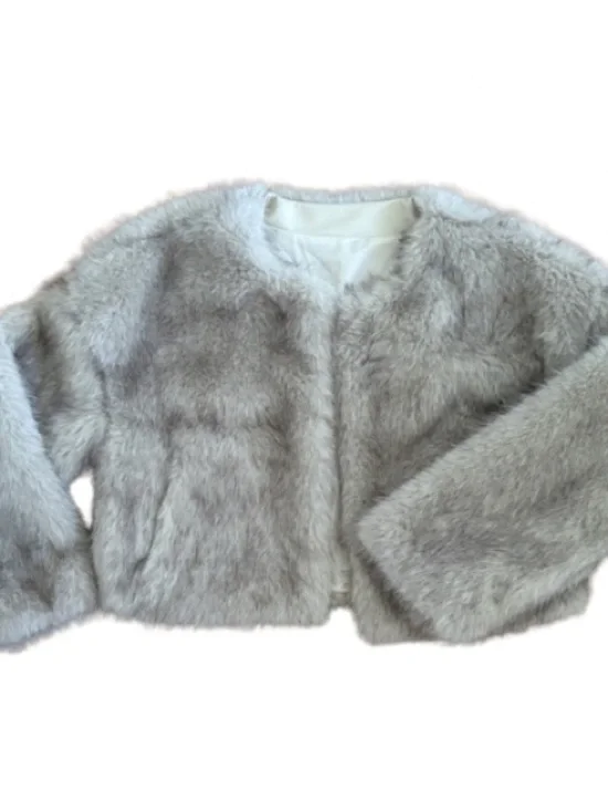 Lux Faux Fur Women's Coat - Taupe - Picture 2 of 3